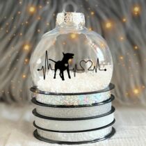 Bullterrier kutyás műanyag karácsonyfadísz műhavas dekorral