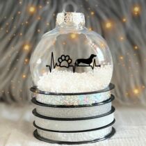 Tacskó  kutyás műanyag karácsonyfadísz műhavas dekorral