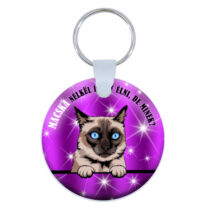 Sziámi macskás kulcstartó -  lila