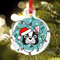 Francia Bulldog kutyás karácsonyfadísz - égő