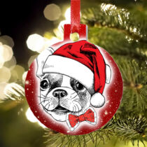 Francia Bulldog kutyás karácsonyfadísz - piros