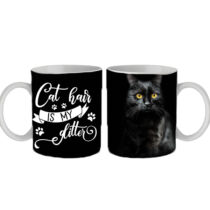 Fekete macskás bögre - cat hair is my glitter