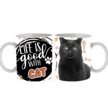 Fekete macska mintás bögre - life is good