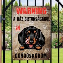 Tacskó kutyás fém tábla - warning