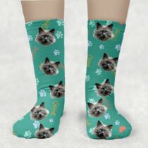 Egyedi képes macskás zokni - zöld mancs