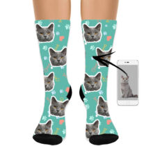 Egyedi képes macskás zokni - zöld mancs
