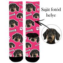 Egyedi képes kutyás zokni - pink