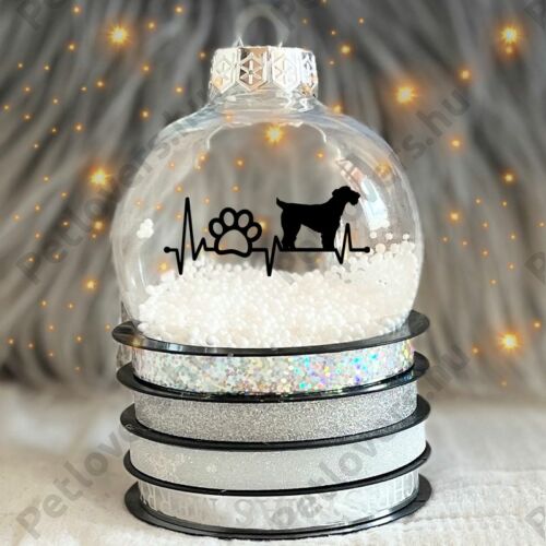 Airedale terrier kutyás műanyag karácsonyfadísz műhavas dekorral