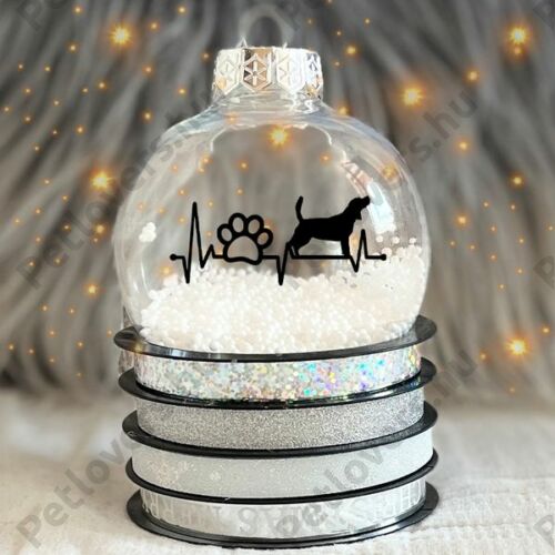 Beagle kutyás műanyag karácsonyfadísz műhavas dekorral