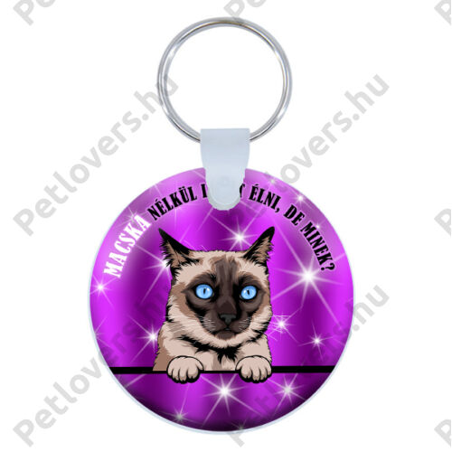 Sziámi macskás kulcstartó -  lila