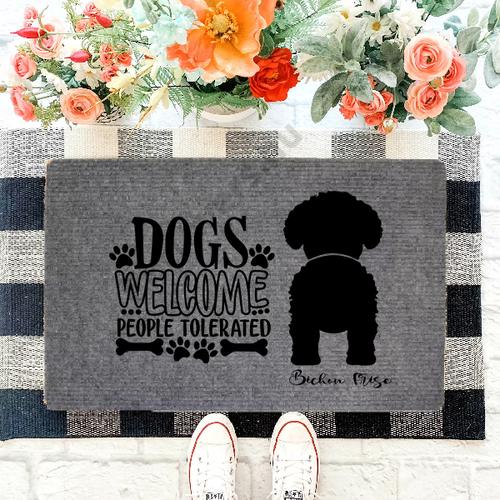 Bichon Frise kutyás szürke lábtörlő - dogs welcome