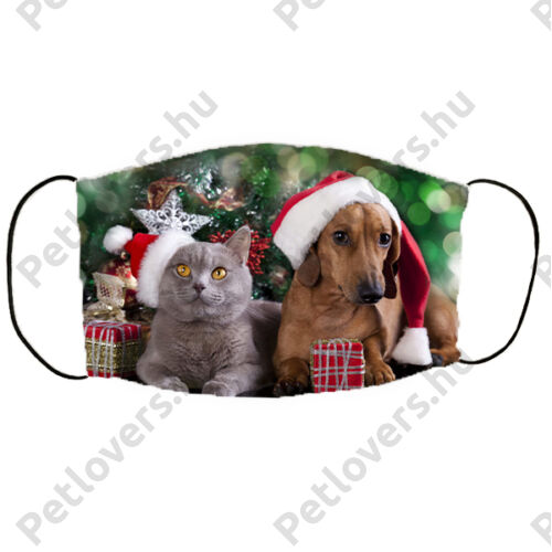 Kutya és cica mintás karácsonyi szájmaszk