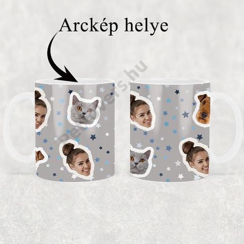 Egyedi arcképes bögre - szürke csillag