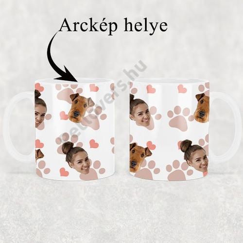 Egyedi arcképes bögre - mancs és szív