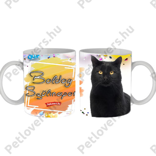 Fekete macskás bögre - Boldog Szülinapot