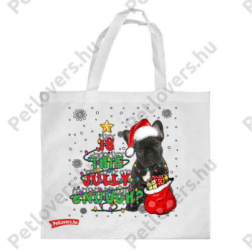 Francia Bulldog mintás karácsonyi bevásárló táska