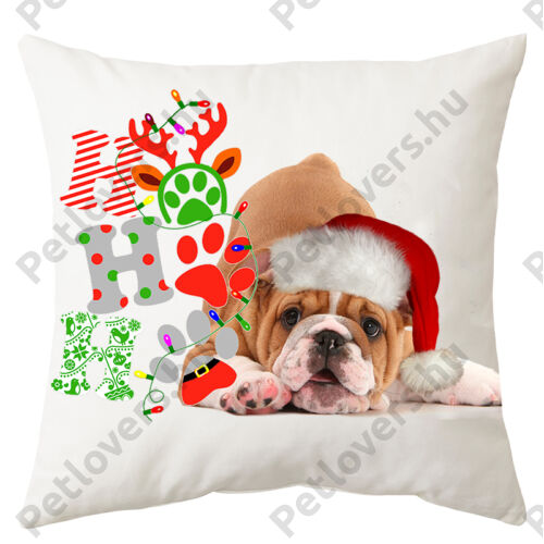 Angol Bulldog mintás karácsonyi párna - hohoho