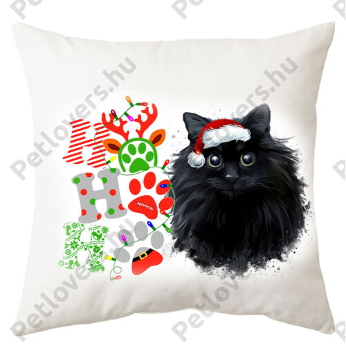 Fekete macska mintás karácsonyi párna - hohoho