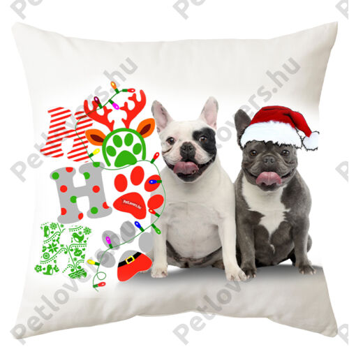 Francia Bulldog mintás karácsonyi párna - hohoho