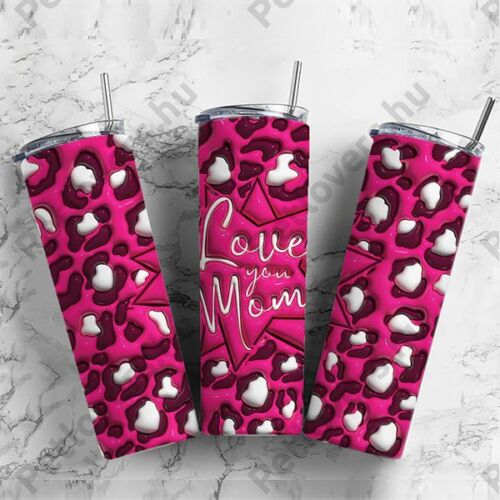 3D hatású pink leopárdos termosz 590 ml - love you mom